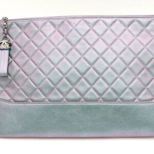 CHANEL Iridescent Lambskin Quilted Large Gabrielle Cosmetic Case Light Purple